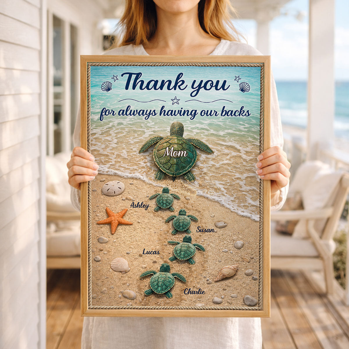 Mommy Turtle Thanks for Always Having Our Backs - Personalized Poster - Mother's Day Gift for Mom, Wife