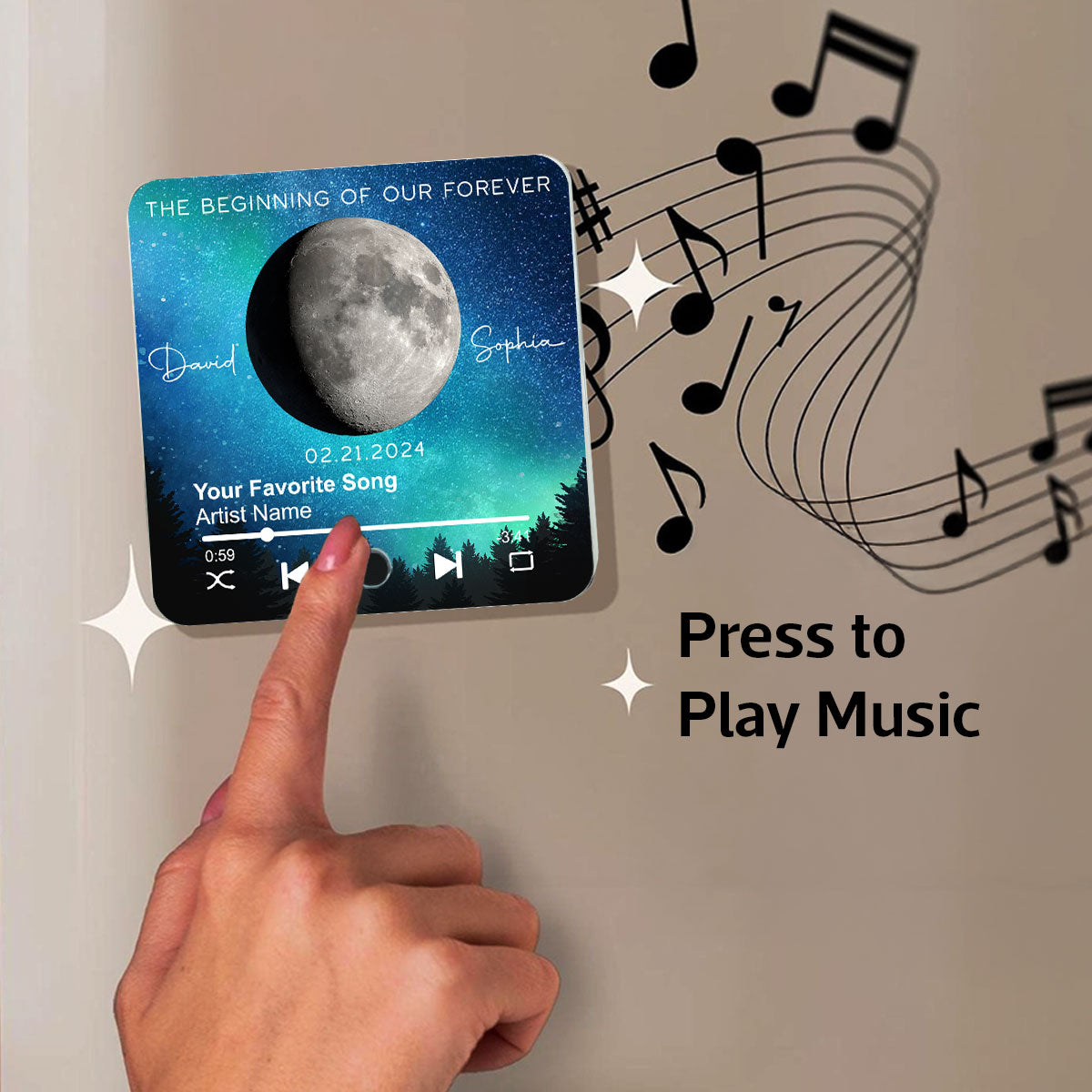 Our Moon Couple Gift Moon Phase Art Wedding Anniversary Gift For Him Gift For Her Personalized Music Fridge Magnet