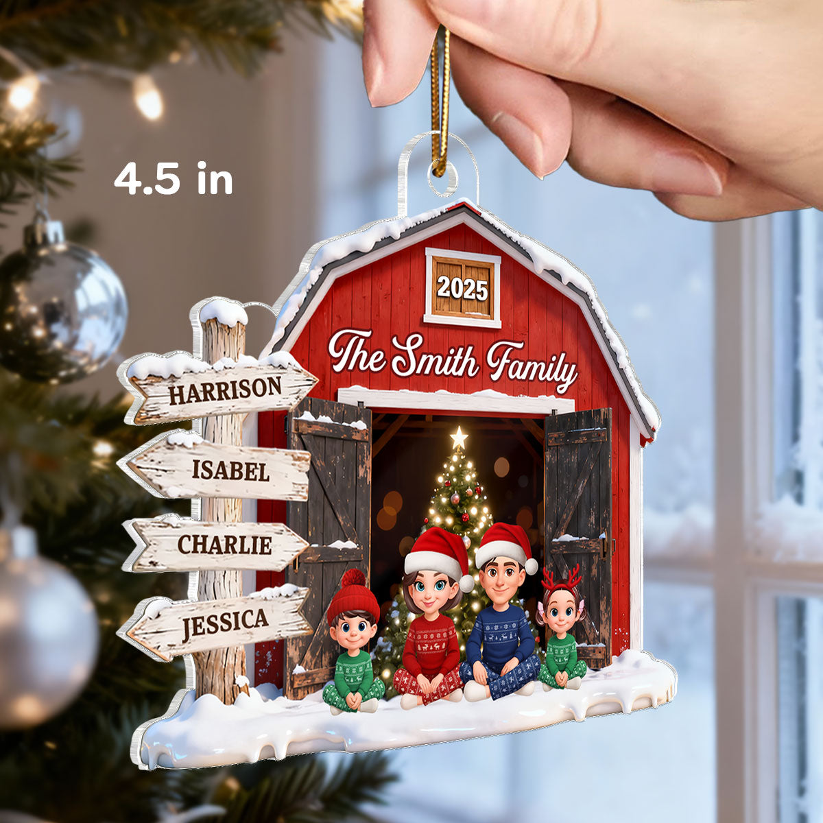 3D Effect Christmas Nostalgia Barn House Family Sign Posts Family Together - Personalized Acrylic Ornament - Gift For Family, Farmhouse Decor