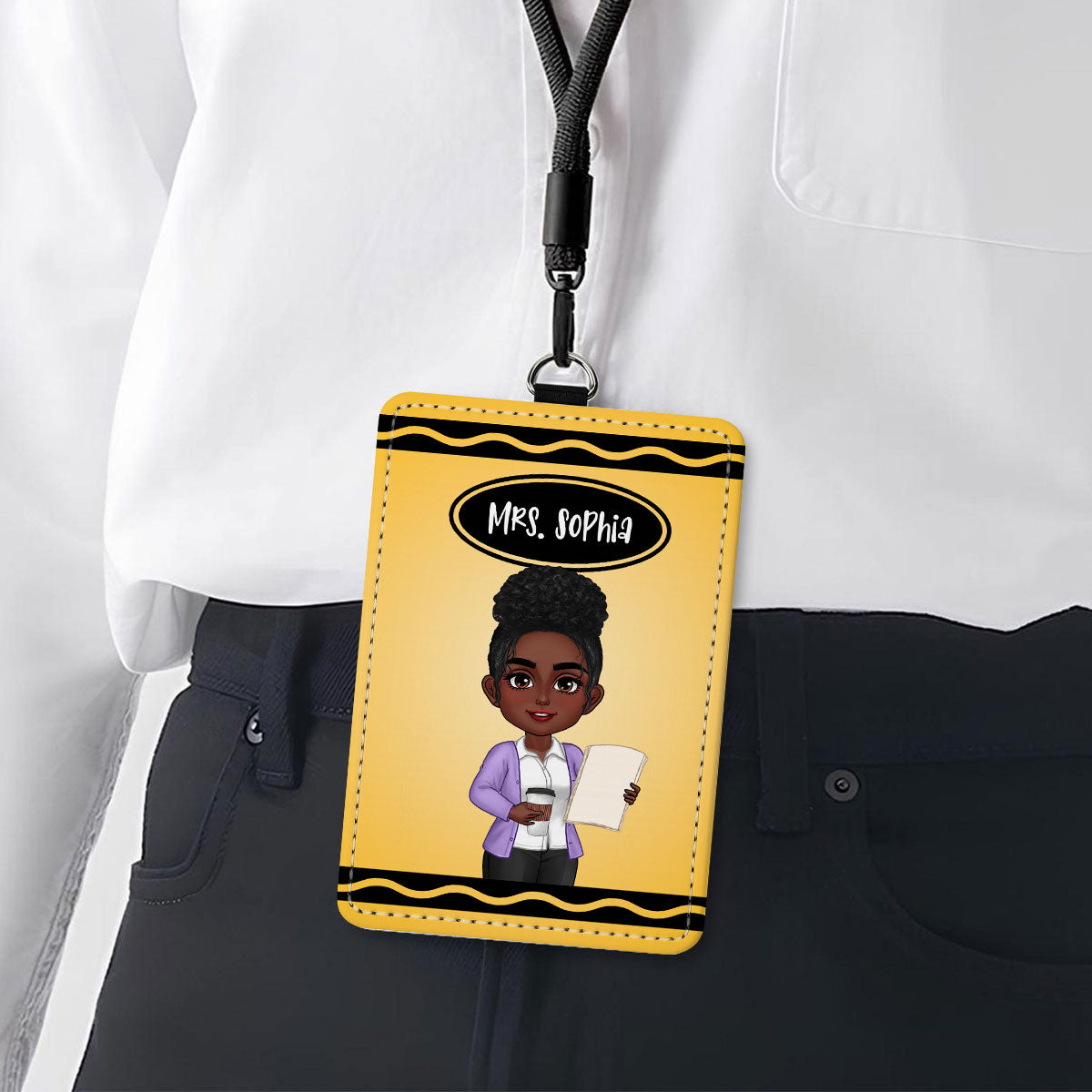 Crayon Themed Teacher Name Personalized ID Badge Holder, Back To School Gift