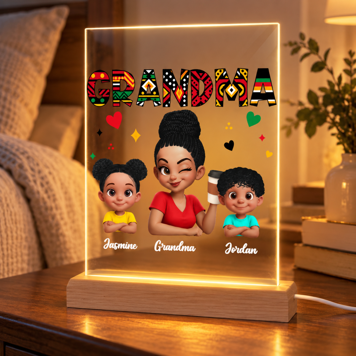 Tribal Pattern Grandma Grandkids Love - Personalized Acrylic Plaque LED Night Light - Gift For Grandma