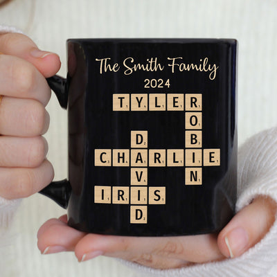 Family Forever Linked Together Crossword Puzzle Art Personalized Mug, Gift For Brothers, Sisters, Siblings, Family