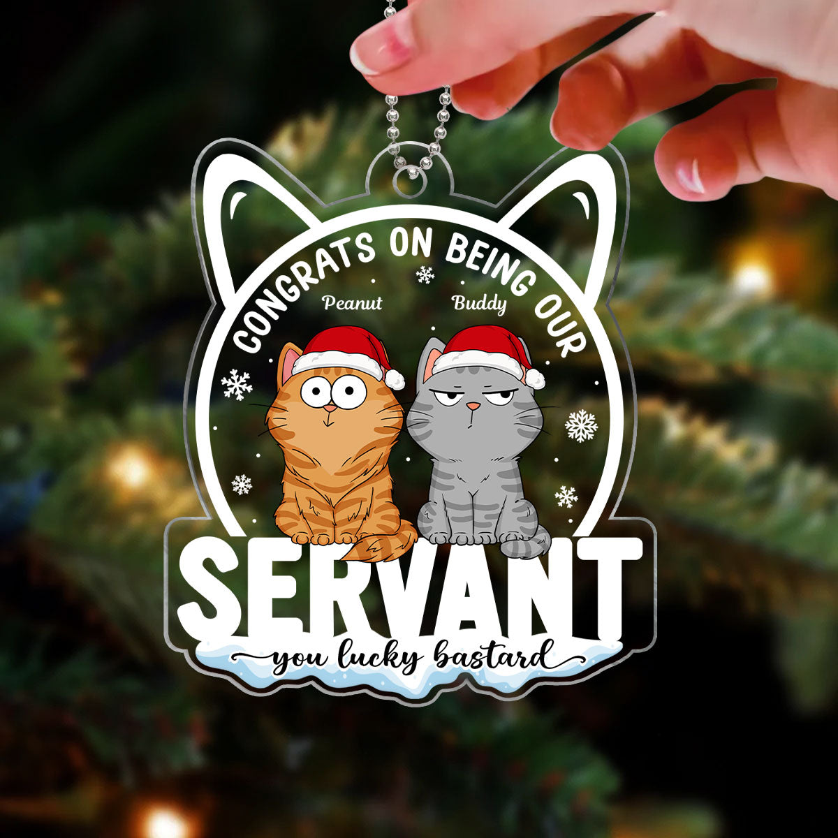 Congrats On Being My Cat Mom Human Servant Funny Cat Expression Personalized Acrylic Ornament