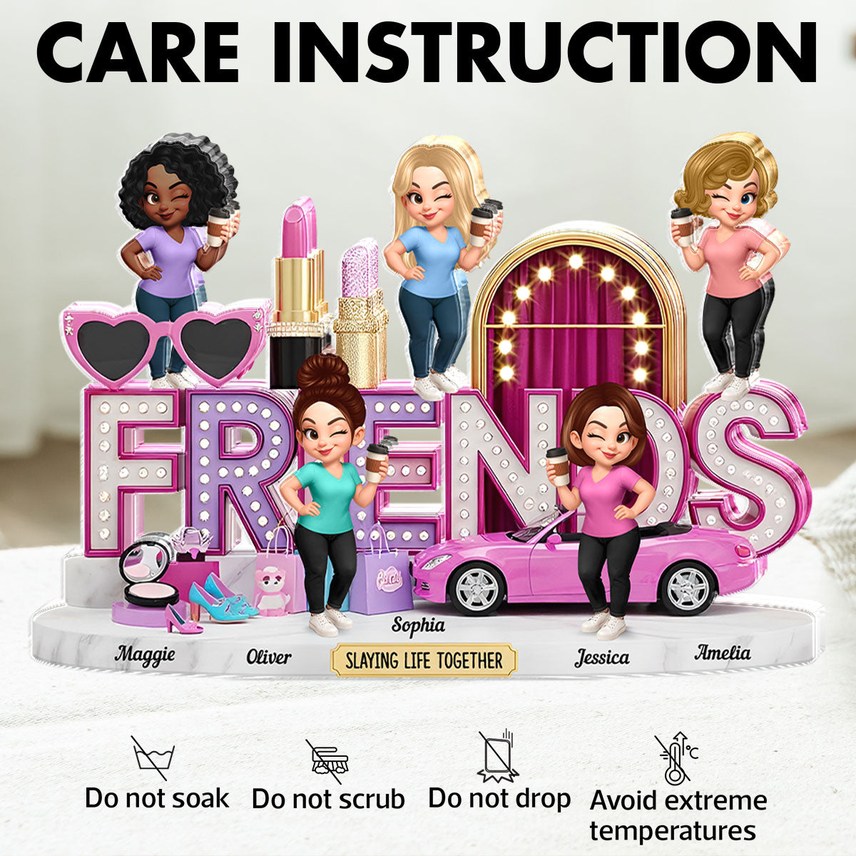 Besties Slaying Life Together 3D Effect Personalized Acrylic Block
