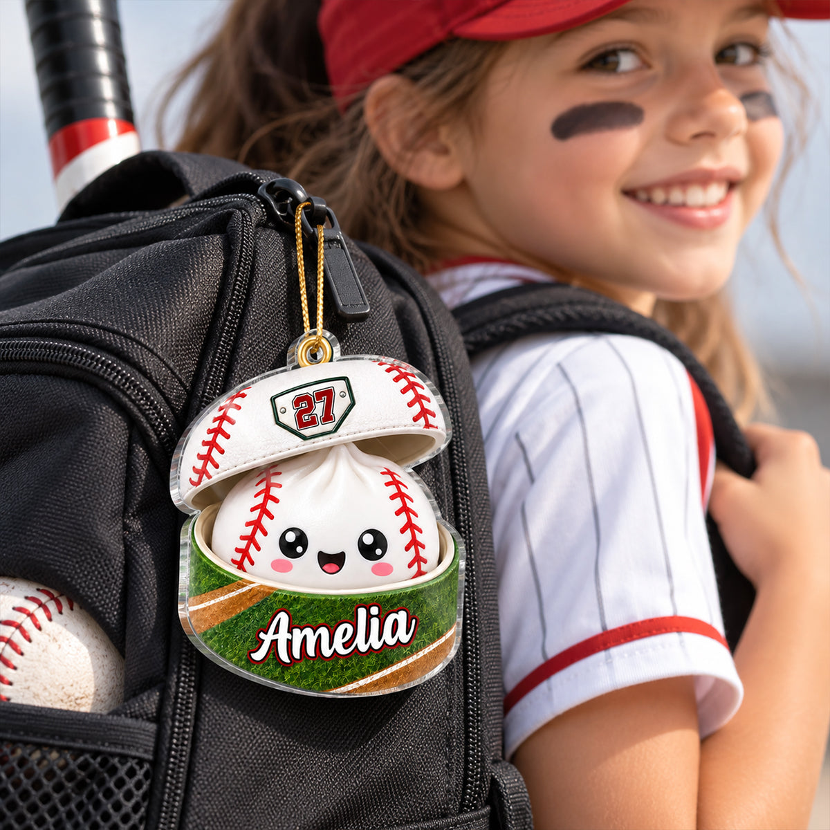 Custom Baseball Dumpling Squishy Style - Personalized Acrylic Ornament - Christmas Gift for Daughter, Son, Grandkids