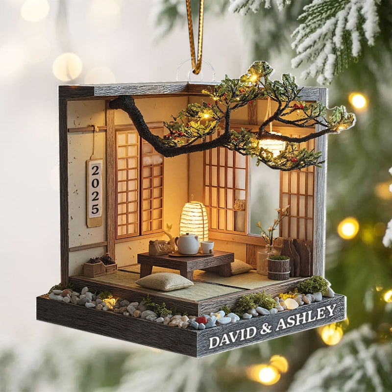 Zen Tea Room Japanese Minimalist Miniature - Personalized Acrylic Ornament - Christmas Gift For Him, For Her, For Couple