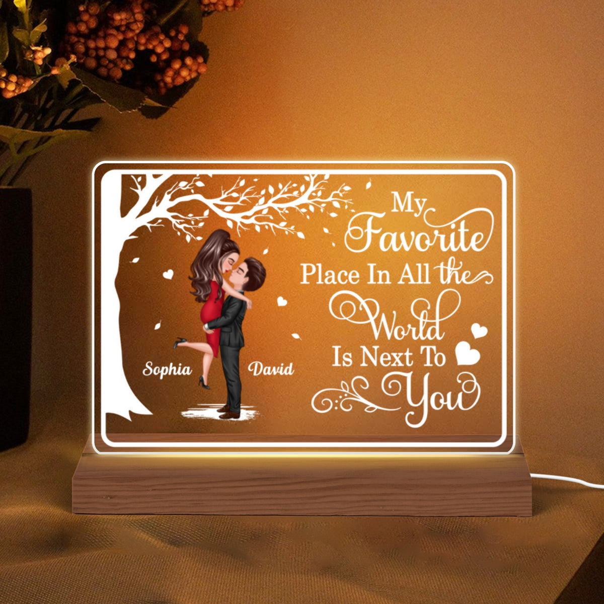 My Favorite Place Standing Hugging Couple Personalized Custom Shape LED Night Light LED Lamp