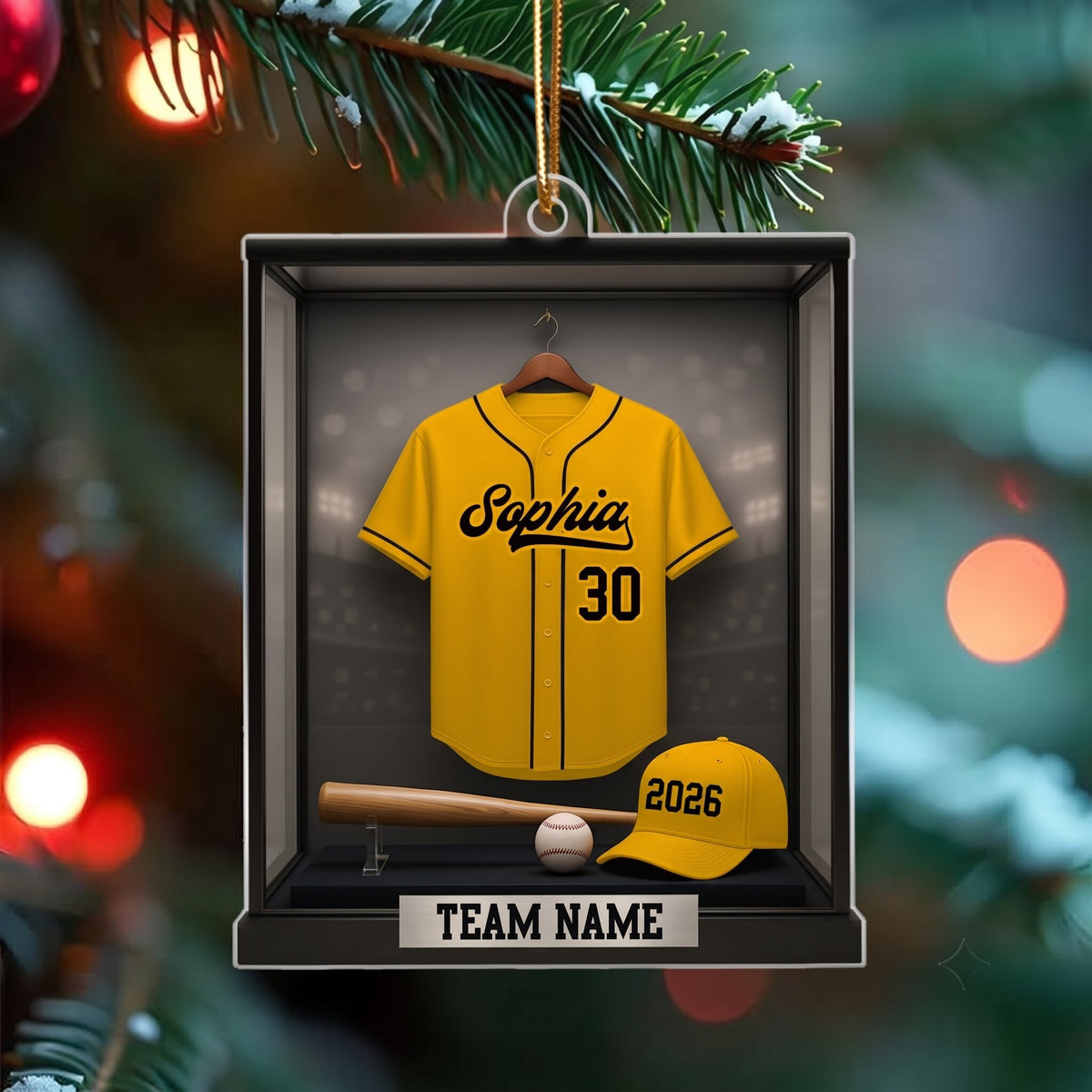 Baseball Memorabilia Display in Museum 3D Effect - Personalized Acrylic Ornament - Christmas Gift for Sons, Daughters, Grandkids