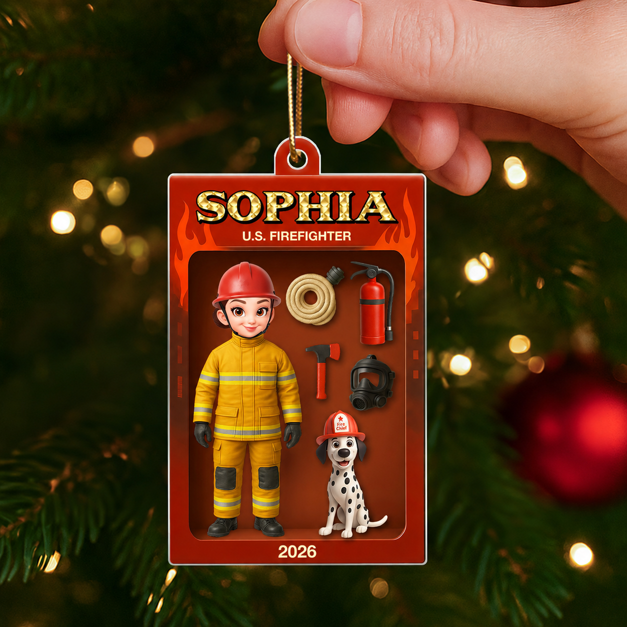 Firefighter Action Figure 3D Effect Personalized Acrylic Ornament - Special Gift For The Brave Firefighter