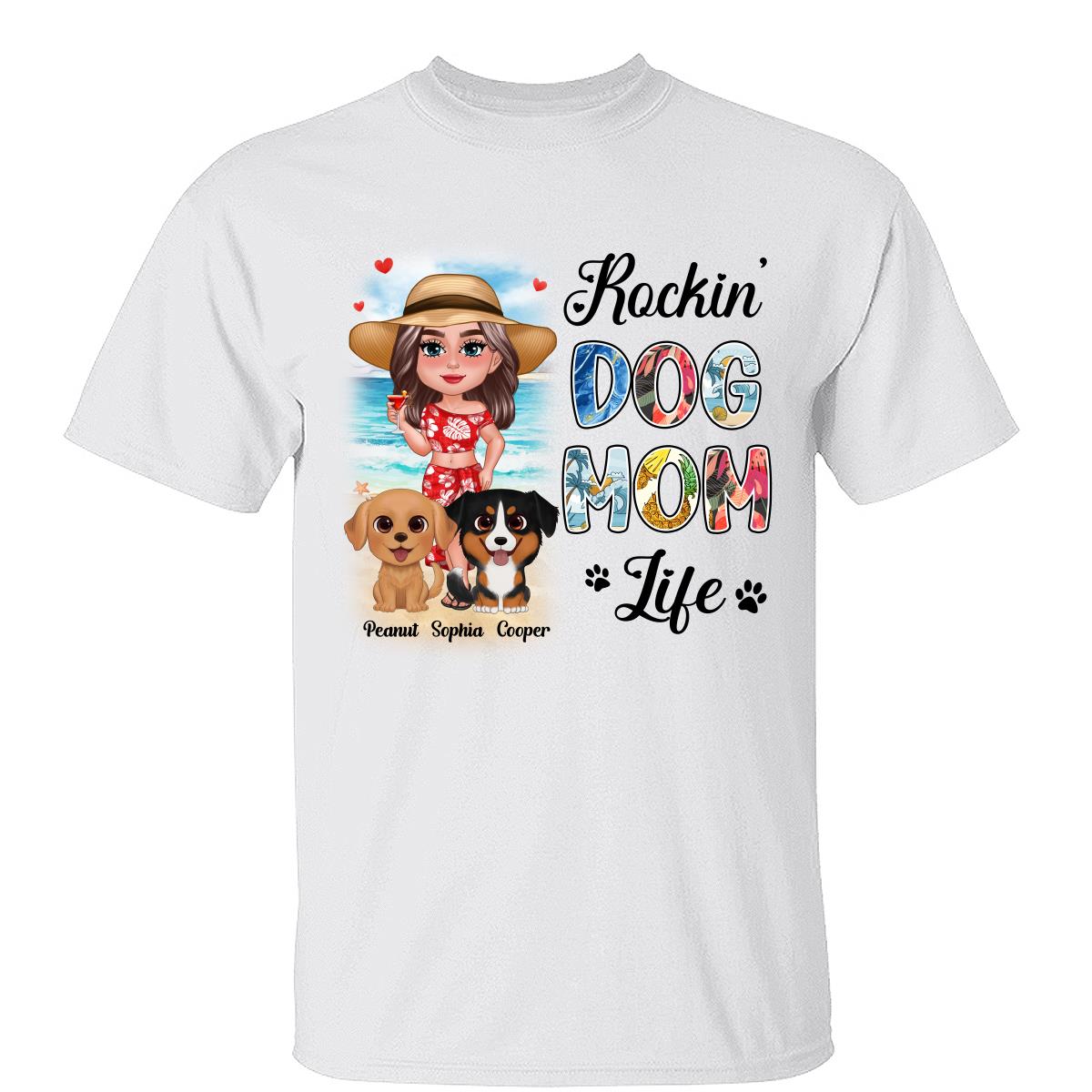 Summer Doll Woman New Face With Watercolor Cute Dogs Rockin‘ The Dog Mom Life Personalized Tank Top Shirt