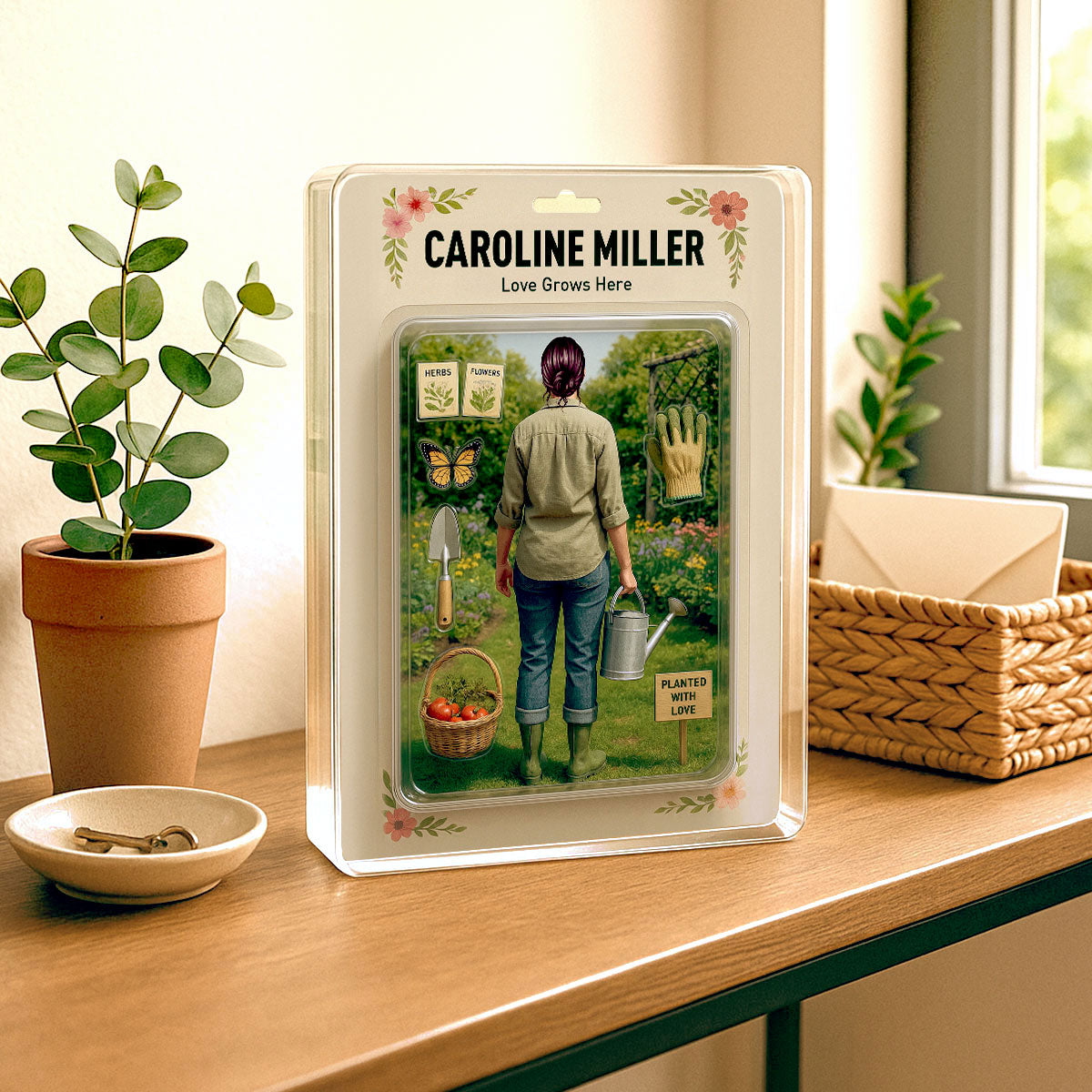 Gardening Mom Grandma Realistic Figure Style Personalized Acrylic Block Plaque