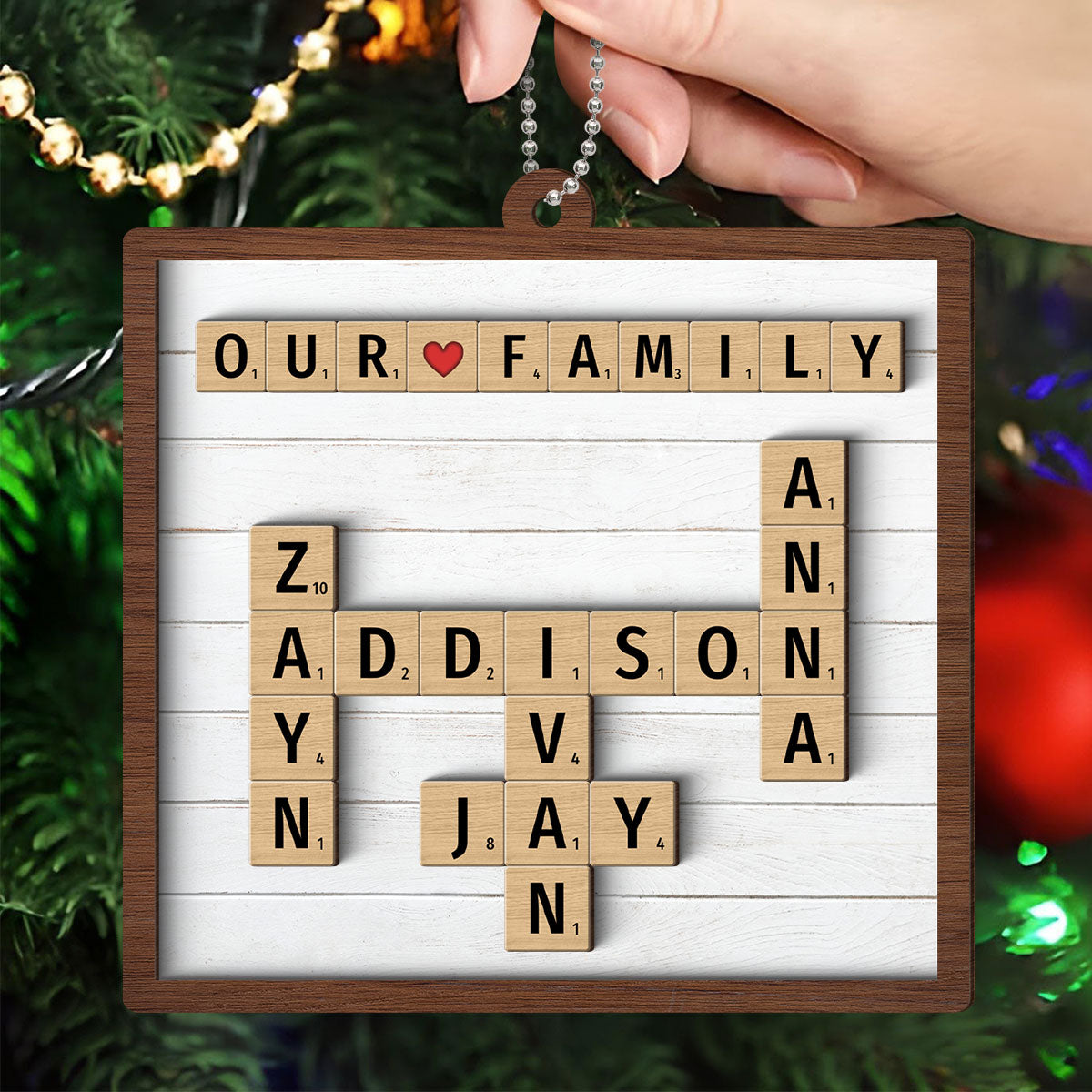 Our Family Grandkids Crossword Puzzle Art Personalized 2-Layer Wooden Ornament