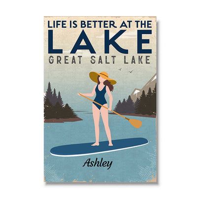 Life Is Better At The Lake Paddle Boarding Woman Man Lake House Decor Personalized Vertical Poster