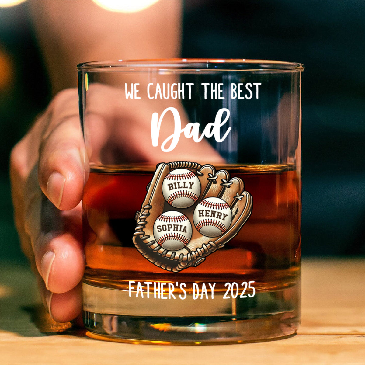 We Caught The Best Dad Baseball Personalized Whiskey Glass, Father's Day Gift for Dads