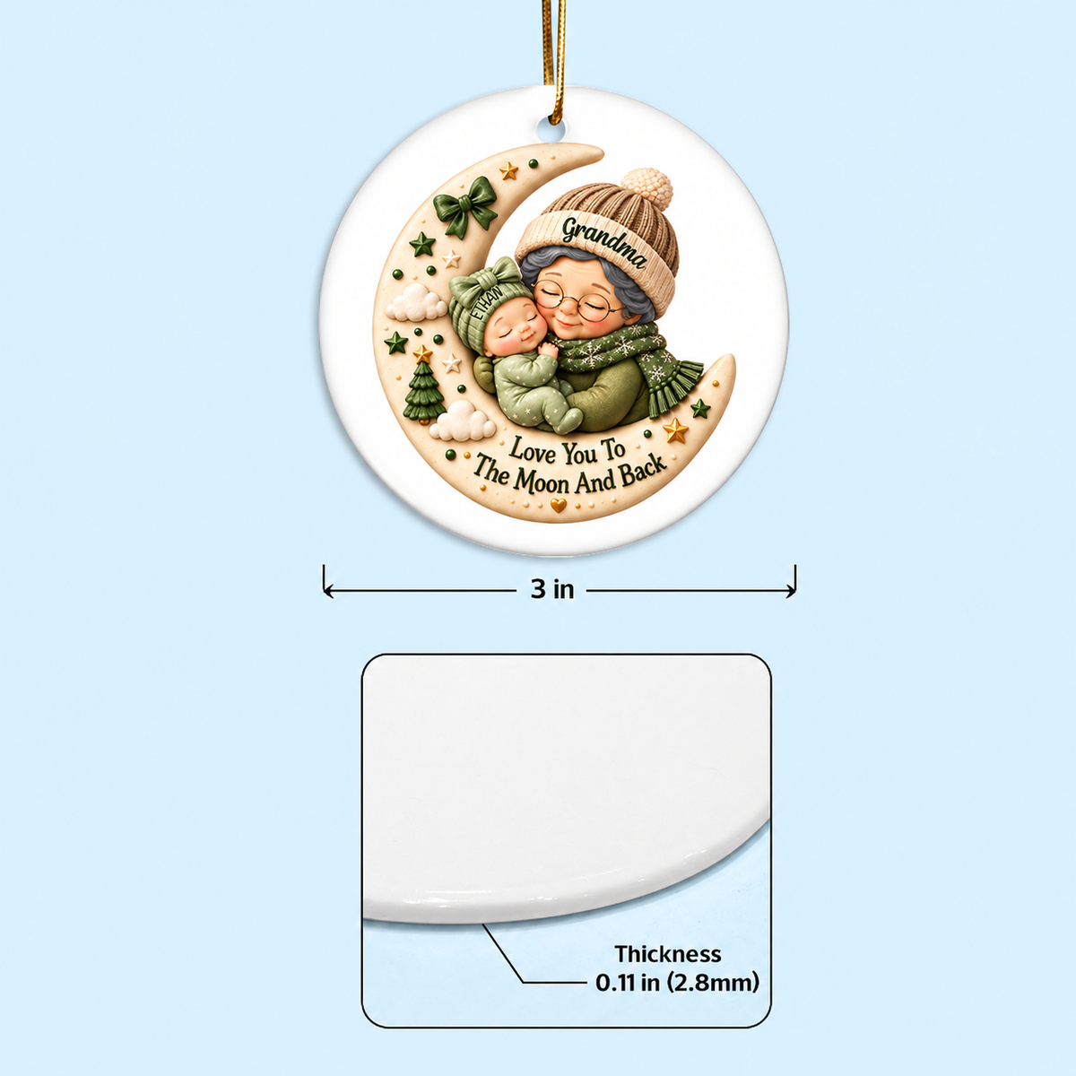 First Christmas as Grandma Love to the Moon and Back - Personalized Ceramic Ornament - Christmas Gift for Grandma