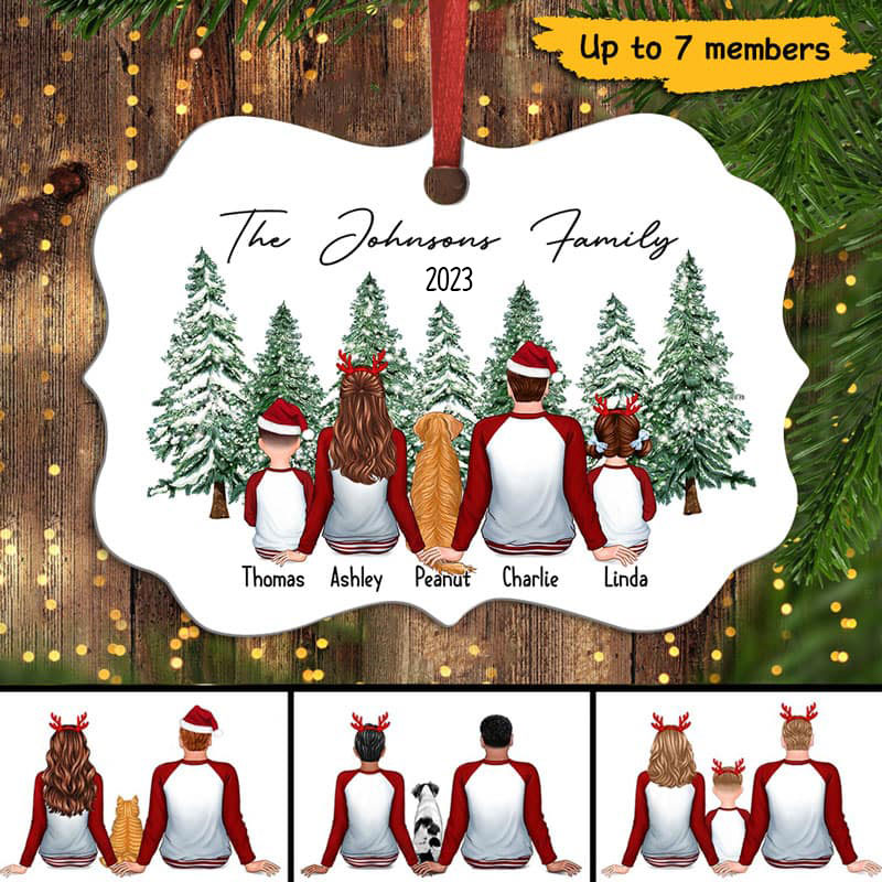 Pyjama Family Christmas Tree Background Personalized Christmas Ornament