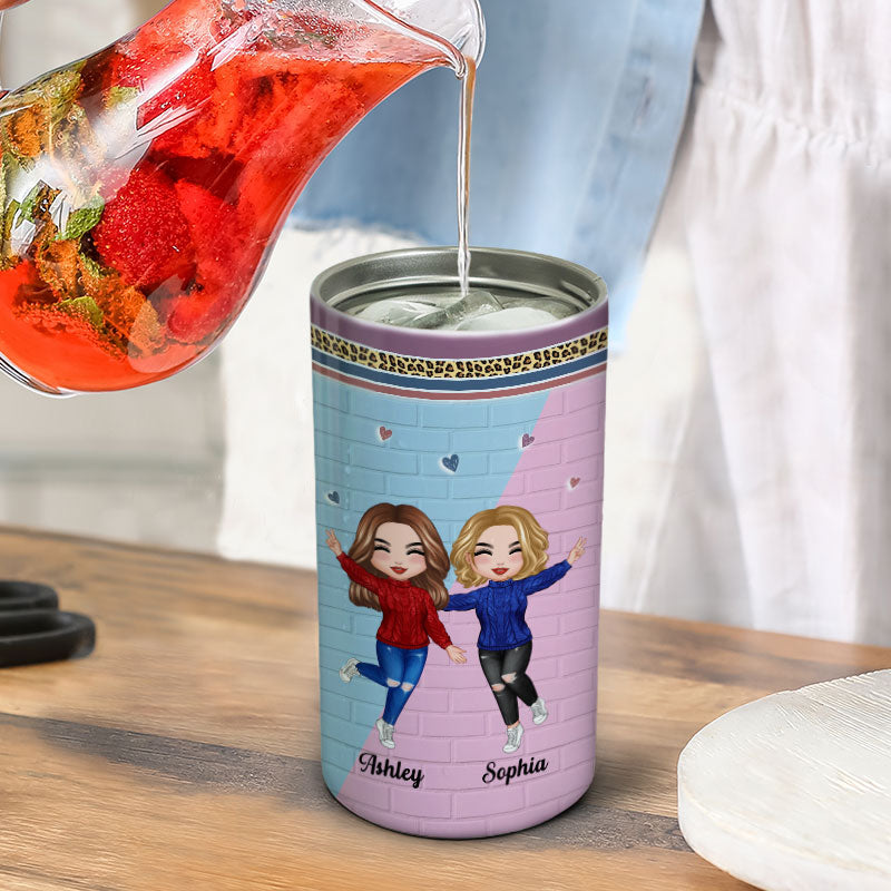 Blue And Pink Brick Best Friends Sisters Personalized 4 In 1 Can Cooler