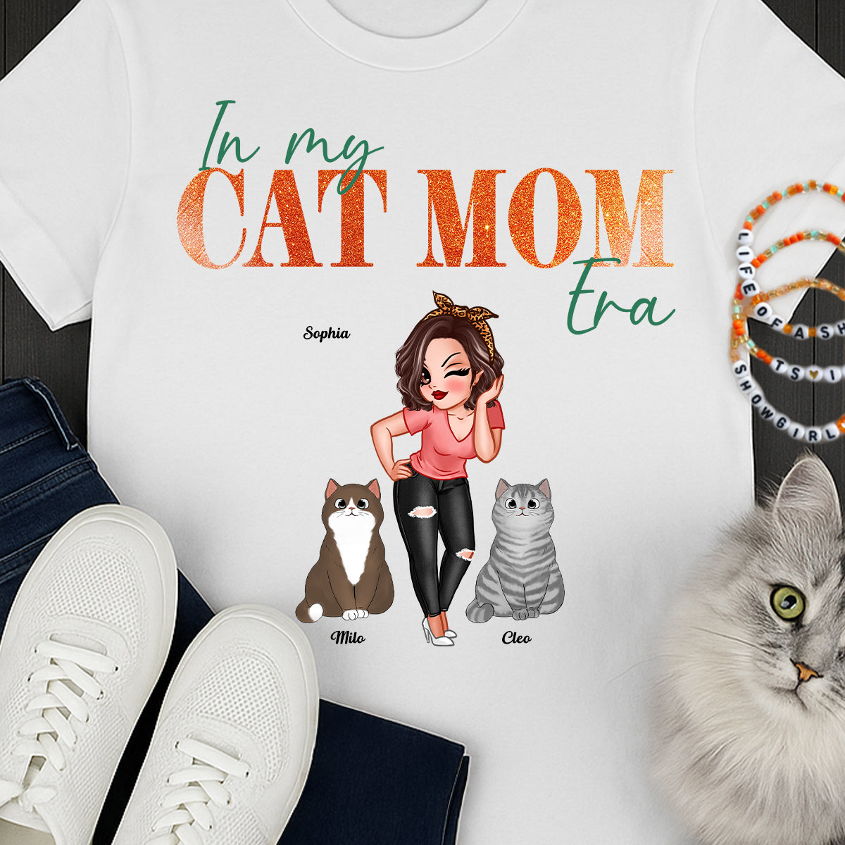 In My Cat Mom Era Pretty Woman & Fluffy Cats - Personalized Shirt