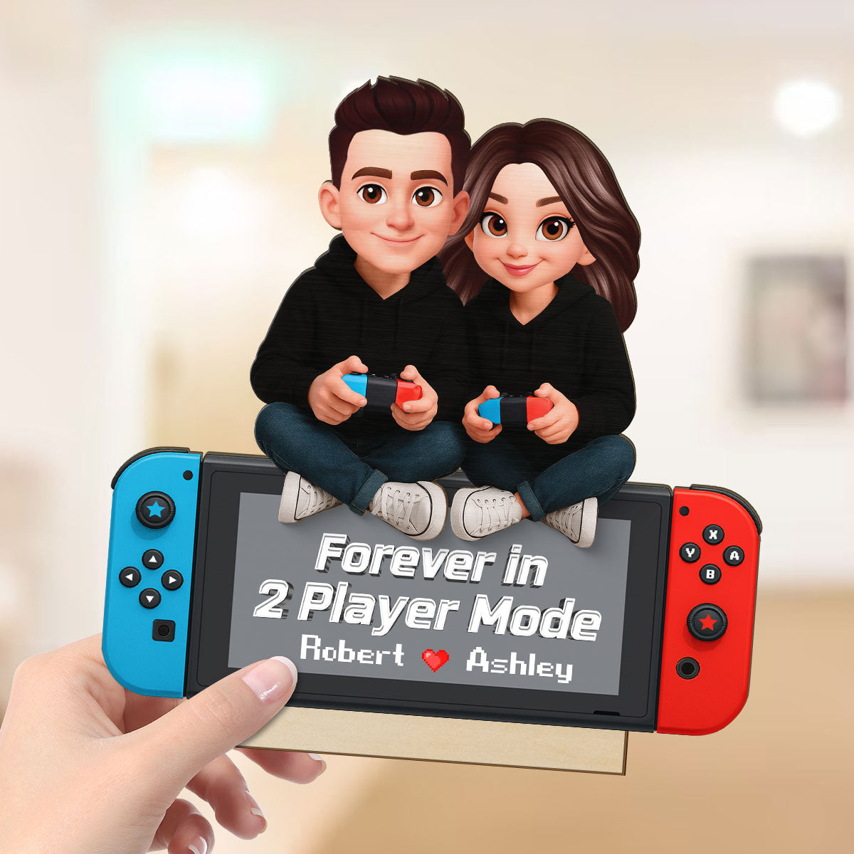 Forever In 2 Player Mode Gaming Couple - Personalized 2-Layered Wooden Plaque - Heartfelt Anniversary Gift For Gamers, For Him, For Her