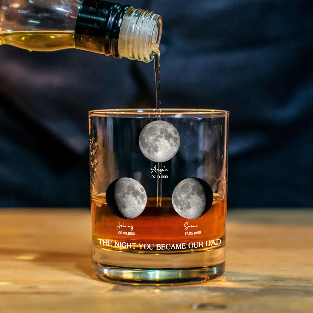 The Day You Became Our Dad, Custom Birth Moon Phase by Date Personalized Wine Glass, Father's Day Gift for Dad, Gift for Husband