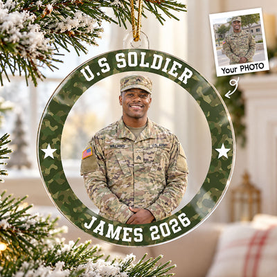 Custom Photo Army Uniform – Personalized Acrylic Ornament – Proud Army Mom Dad Keepsake, Christmas Gift for Military Family