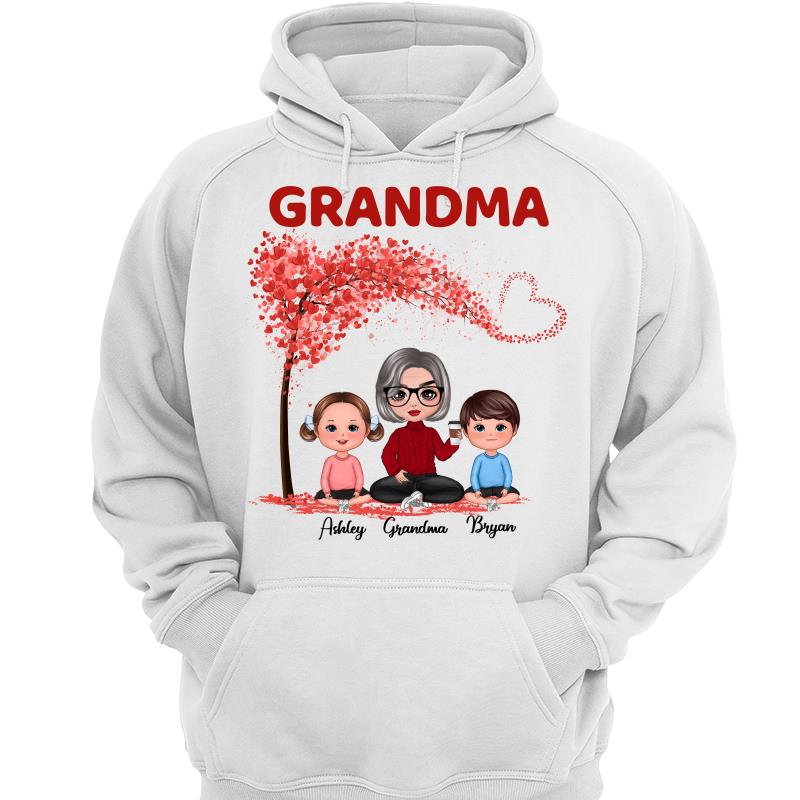Doll Grandma & Grandkids Under Heart Tree Personalized Shirt