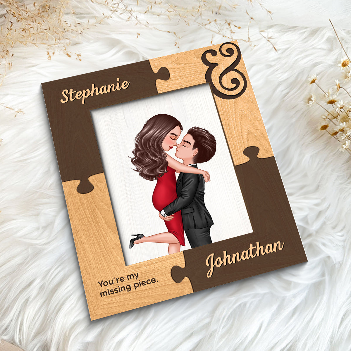 Puzzle Frame Couple Hugging Kissing Personalized 2-layer Wooden Plaque