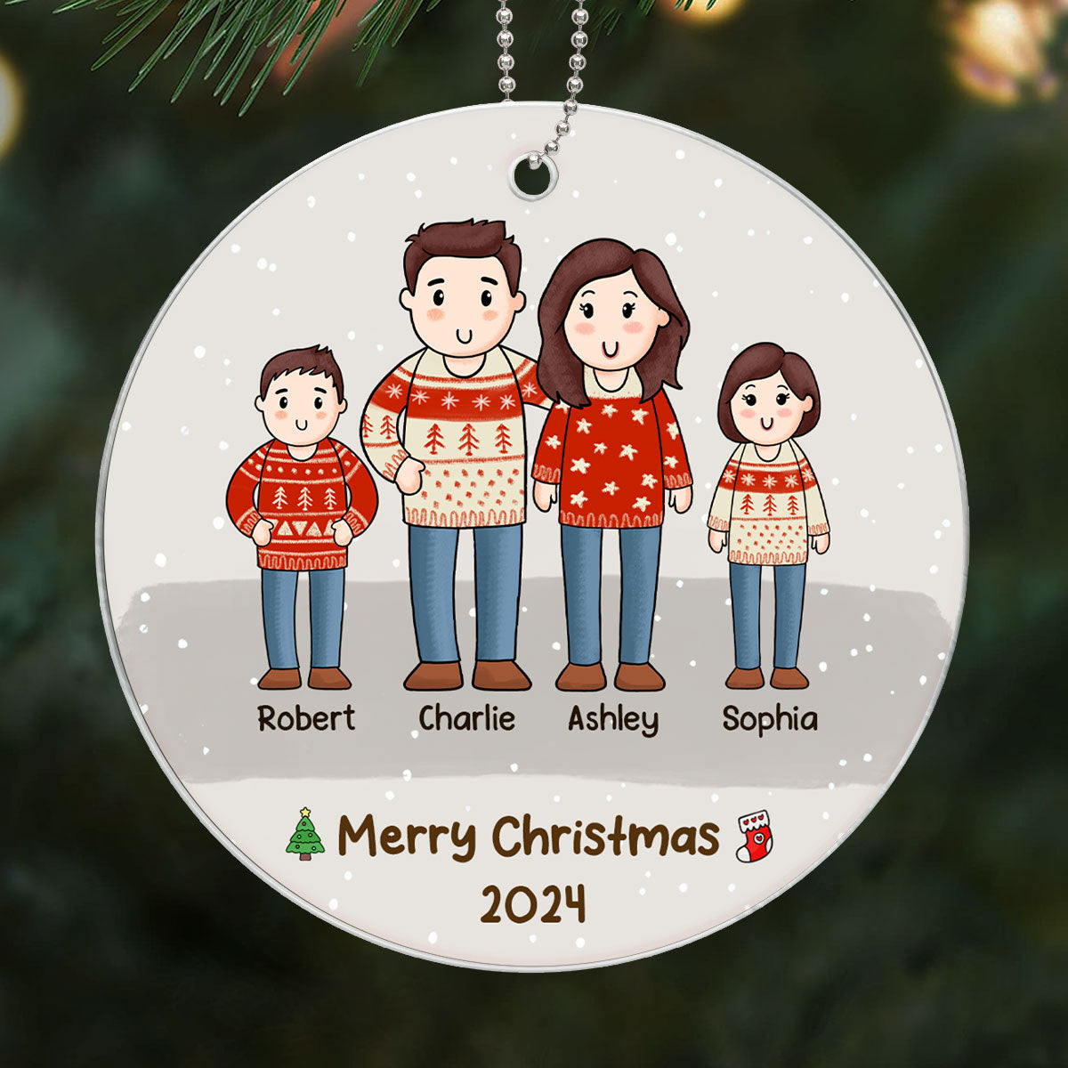 Comic Family Christmas Simple Background Personalized Acrylic Ornament