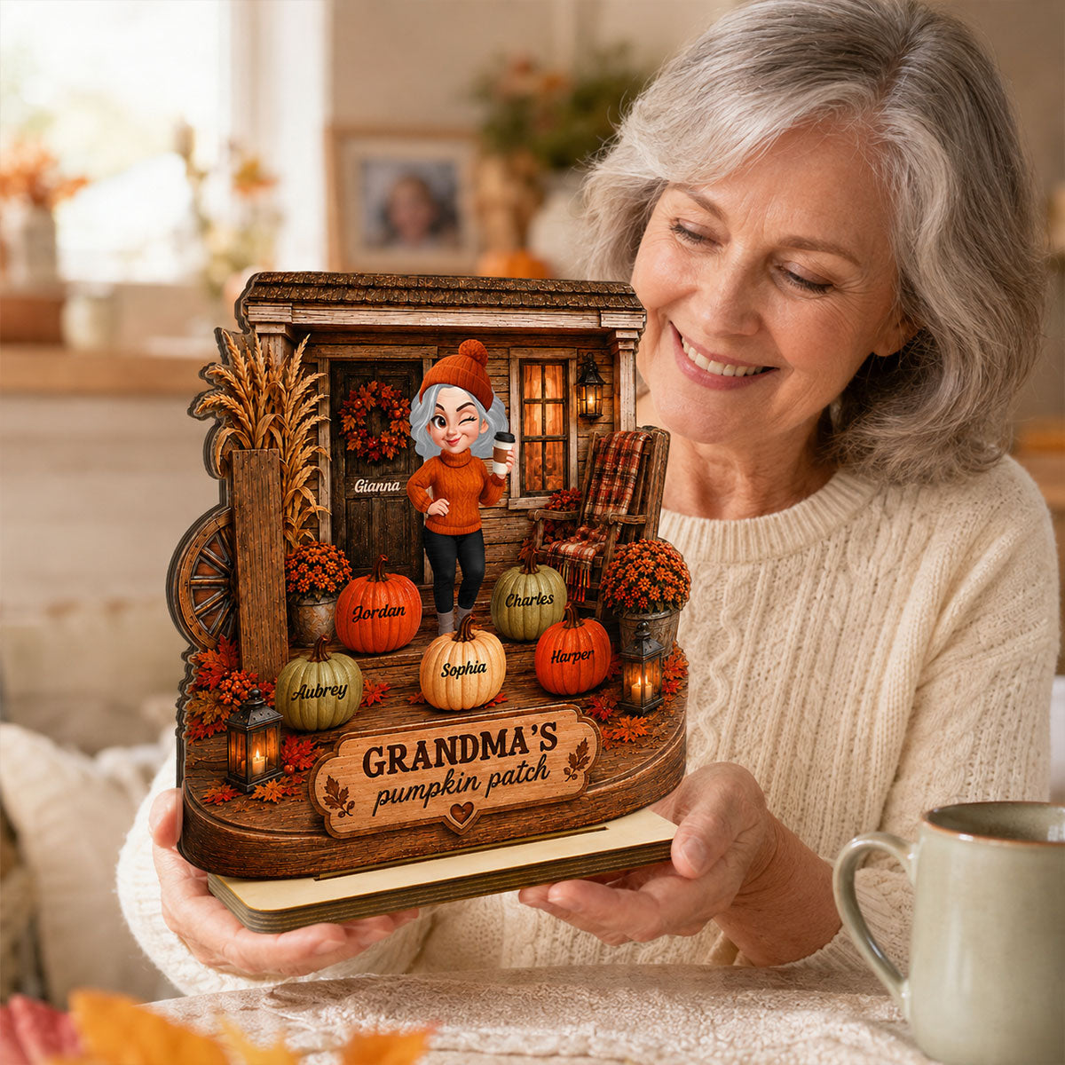 Grandma's Pumpkin Patch Front Porch 2D Flat Printed - Personalized 2-Layered Wooden Plaque - Cozy Fall Decor for Grandma