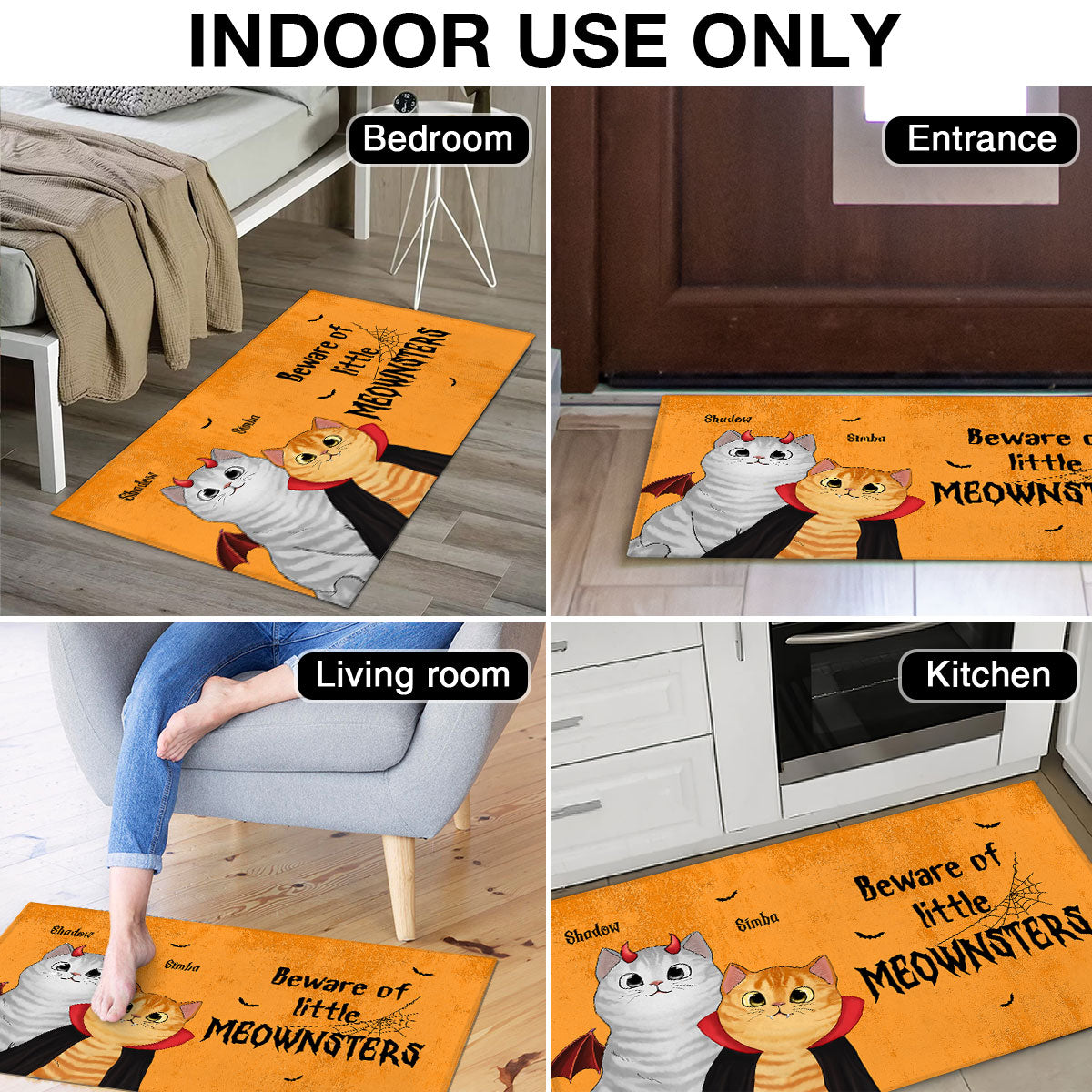 Peeking Halloween Cats Spooky Vibe Personalized Doormat