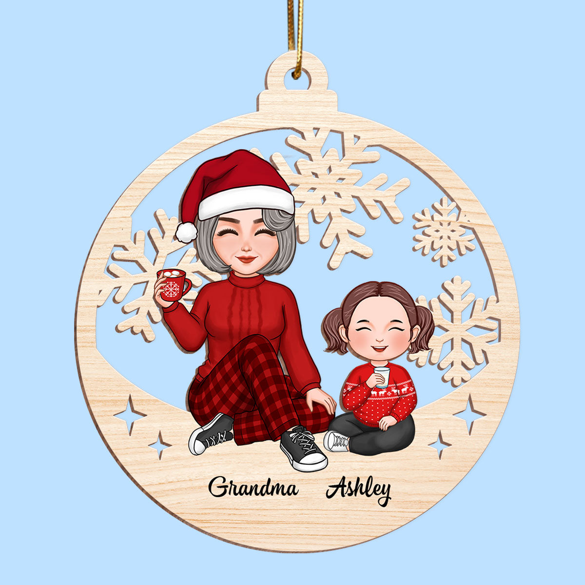 Cute Grandma Grandkid Sitting Cut-through Personalized Wooden Ornament