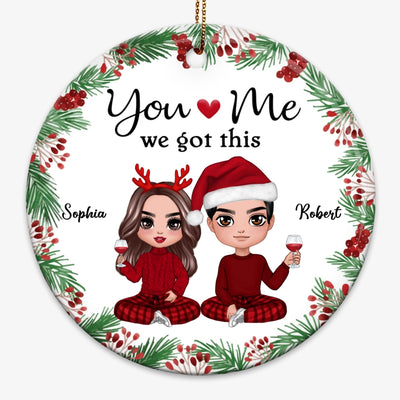 Holly Branch Doll Couple Anniversary Gift For Him Gift For Her Personalized Circle Ornament