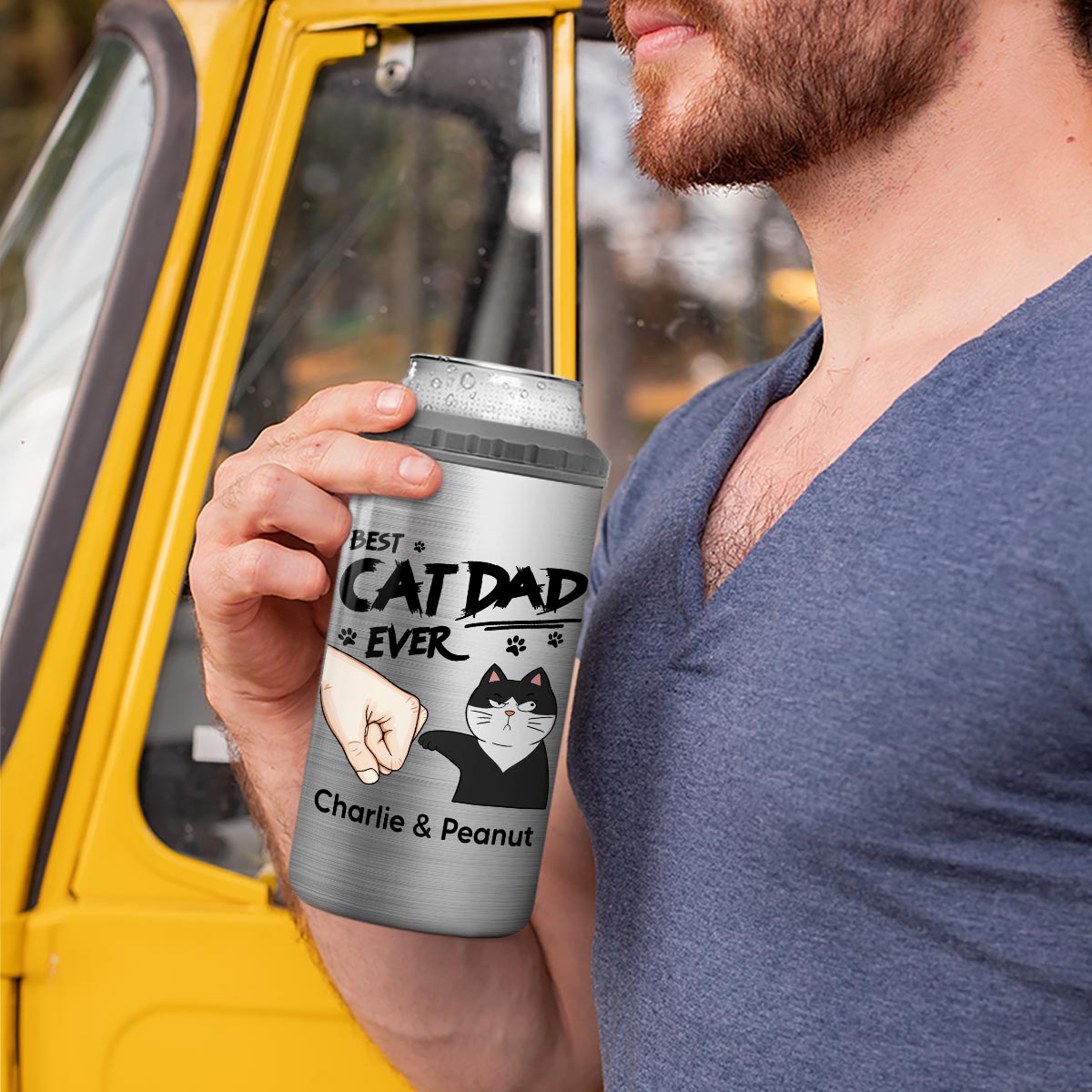 Best Cat Dad Ever Fist Bump Funny Cute Cats Personalized Can Cooler