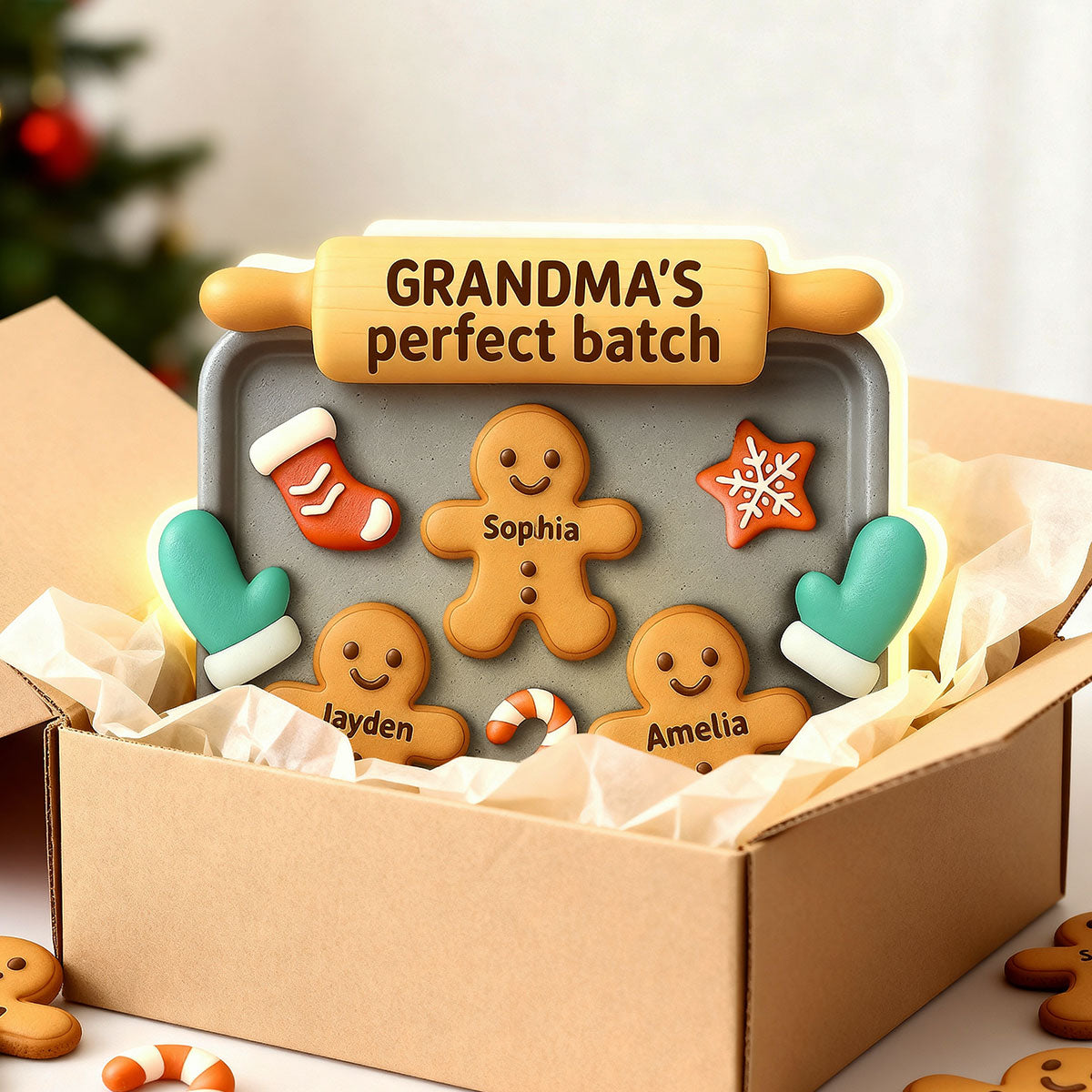 3D Effect Christmas Grandma Perfect Batch Cookies - Personalized Light Box - Gift For Grandma