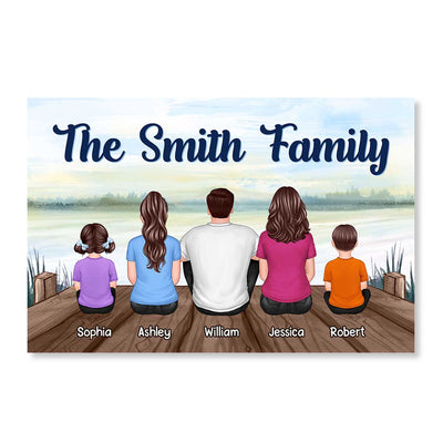Family Sitting Lake View Personalized Horizontal Poster