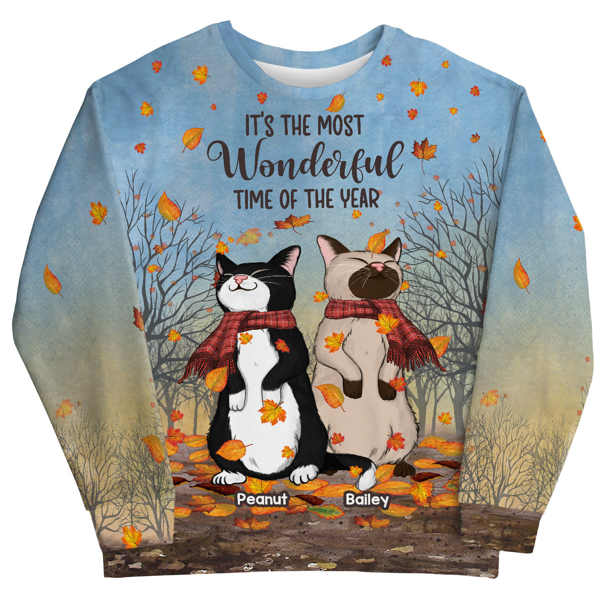 It's Fall Y'all Hello Fall Cute Standing Cats In Fall Season Theme Personalized Sweatshirt, Purrfect Gift for Cat Lover