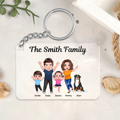 Happy Family Couple Kid Dog Cat Personalized Acrylic Keychain