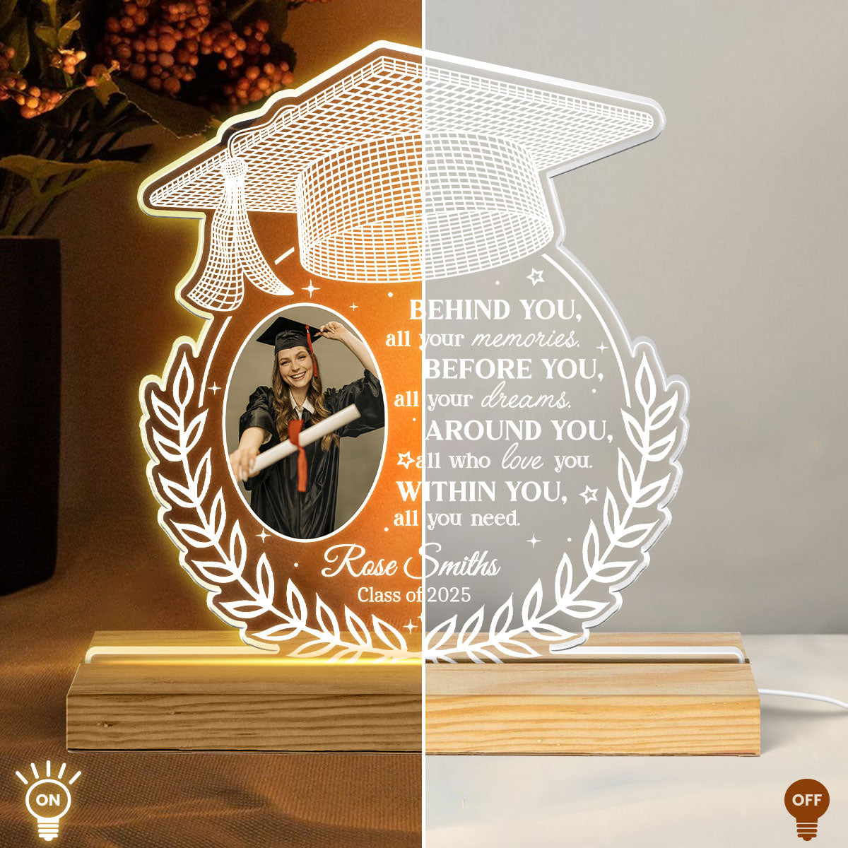 Photo Upload Behind You All Your Memories Personalized Custom Shape Warm LED Night Light, Graduation Gift