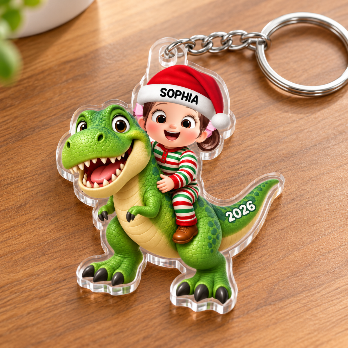 Trending Kid With Dinosaur Design For Boy Girl - Personalized Acrylic Keychain - Christmas Gift For Grandkids