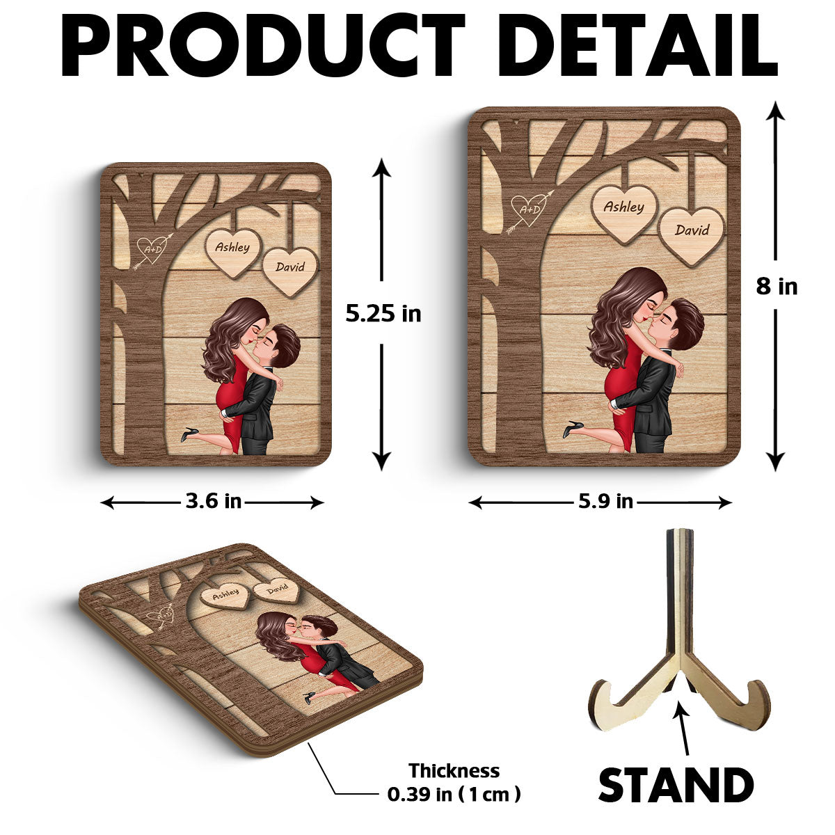 Couple Hugging Kissing Under Tree Valentine‘s Gift For Him For Her Personalized 2-Layer Wooden Plaque