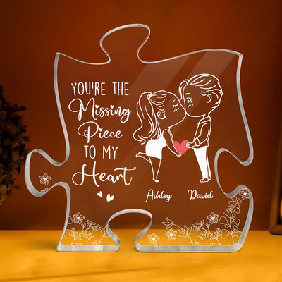 Chibi Couple Outline Missing Piece To My Heart Personalized Puzzle Acrylic Plaque