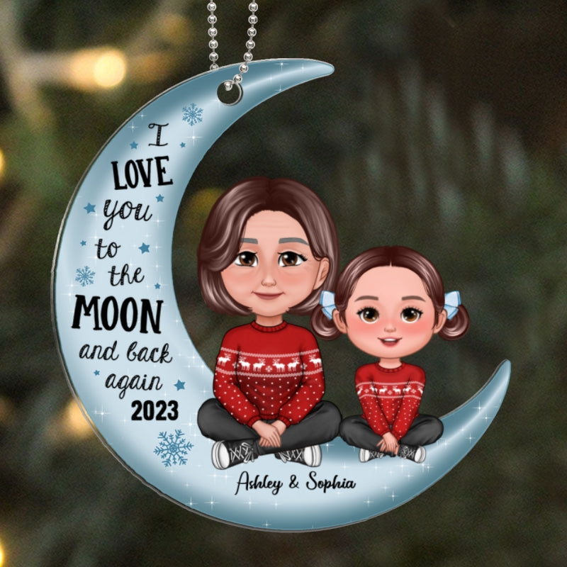 Cute Grandma Grandkid Crossed Legs On Moon Gift For Grandson Granddaughter Personalized Acrylic Ornament