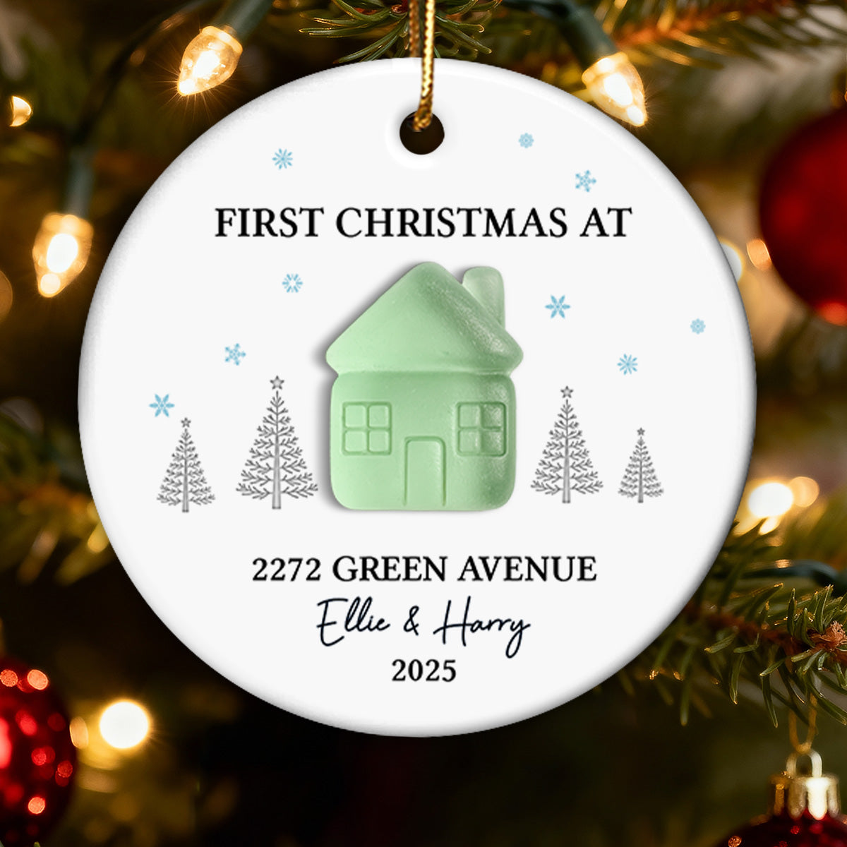 First Christmas New Home 3D Sea Glass Effect - Personalized Ceramic Ornament With Acrylic Pieces - New Home Decor