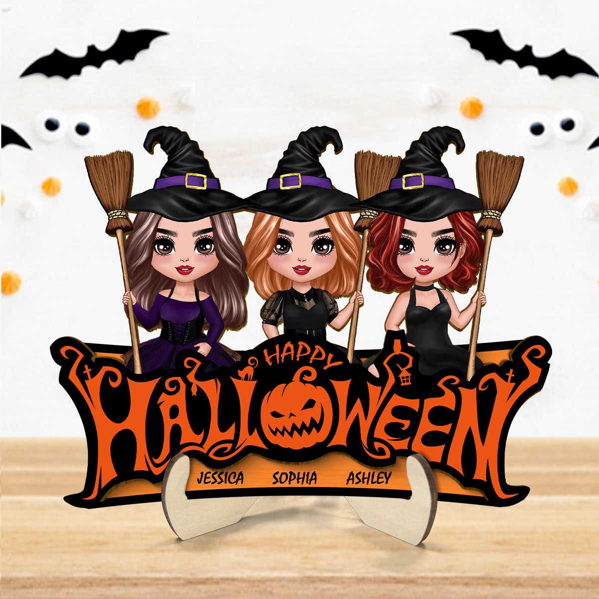 Besties Happy Halloween Jack O Lantern Spooky, Personalized 2-Layered Wooden Plaque, Gift For Best Friends, Sisters