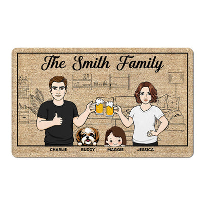 Outline Background Family Kids Dogs Cats Home Sweet Home Personalized Doormat
