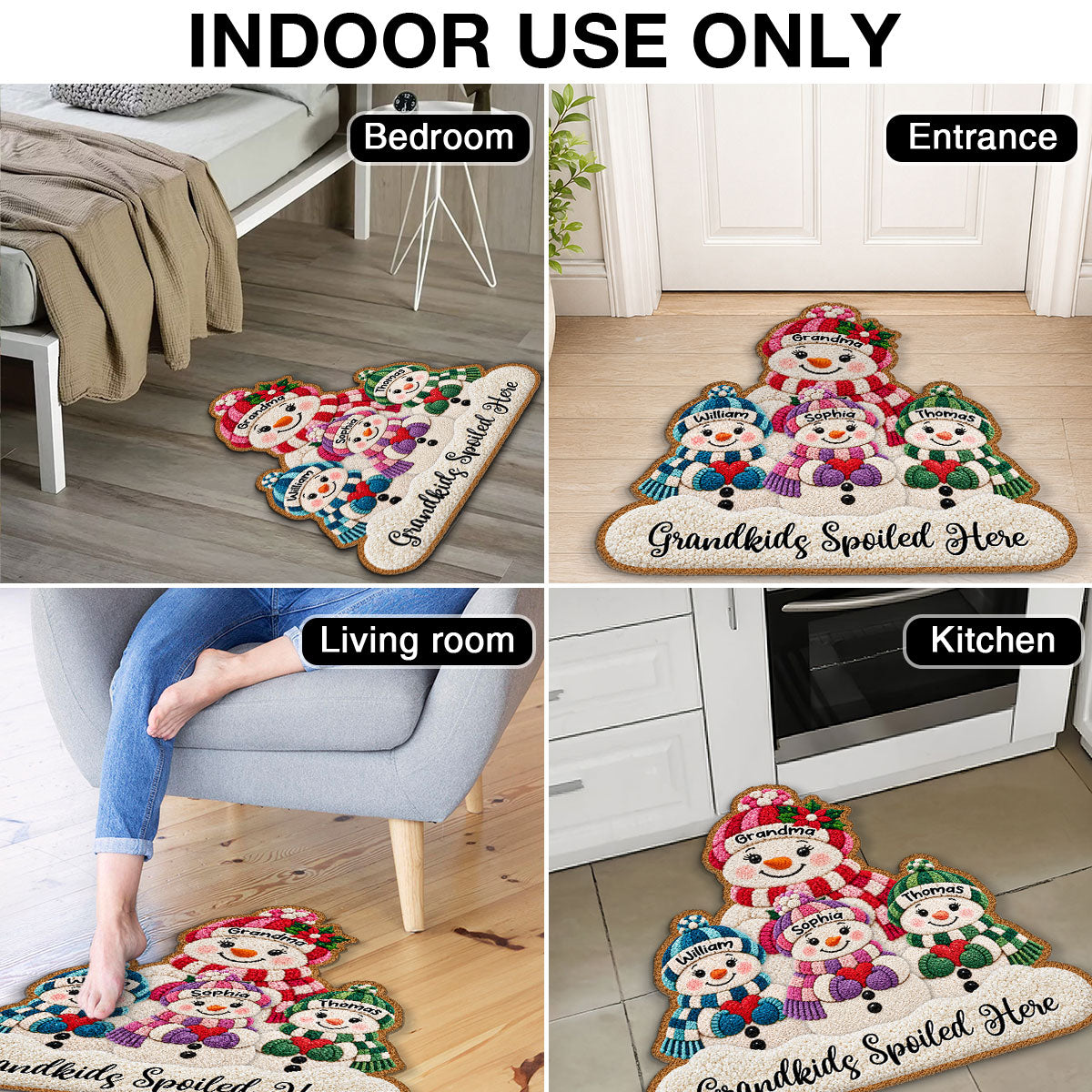 Cute Snowman Grandma & Grandkids 2D Flat Printed - Personalized Doormat - Christmas Decor For Grandma