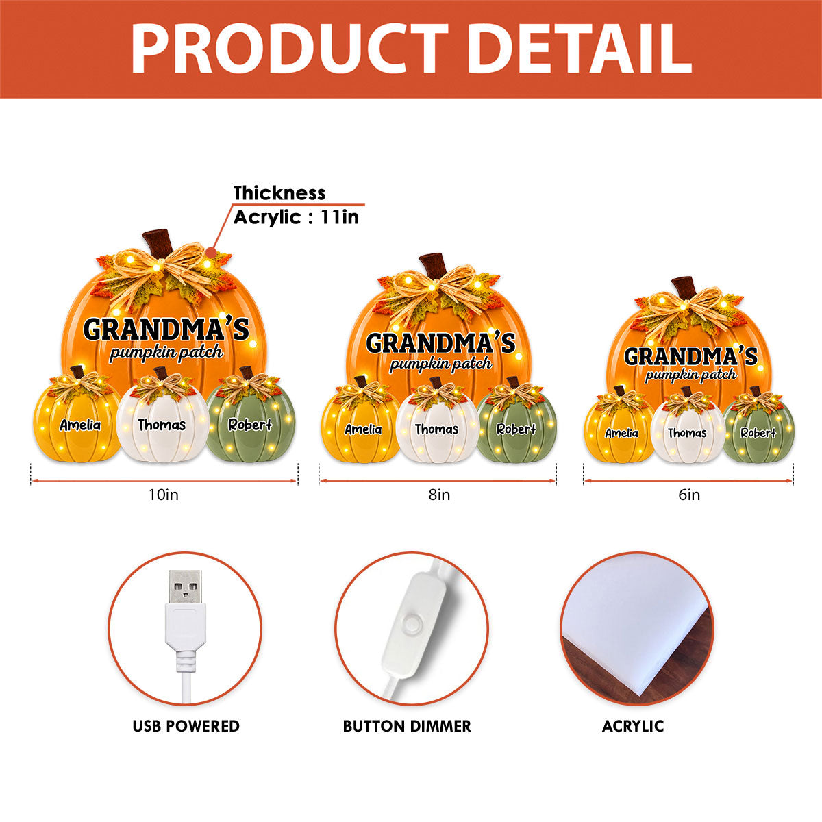 Retro Vintage Grandma Pumpkin Patch - Personalized Light Box - Fall Decor For Grandma