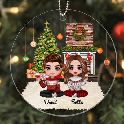 Doll Couple At Christmas Fireplace Personalized Acrylic Ornament