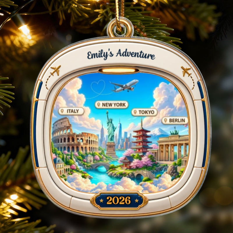 Travel Destination Landmarks Landscape From Airplane Window 2D Flat Printed - Personalized Acrylic Ornament - Traveling Destination Keepsake, Christmas Gift For Traveling Lovers