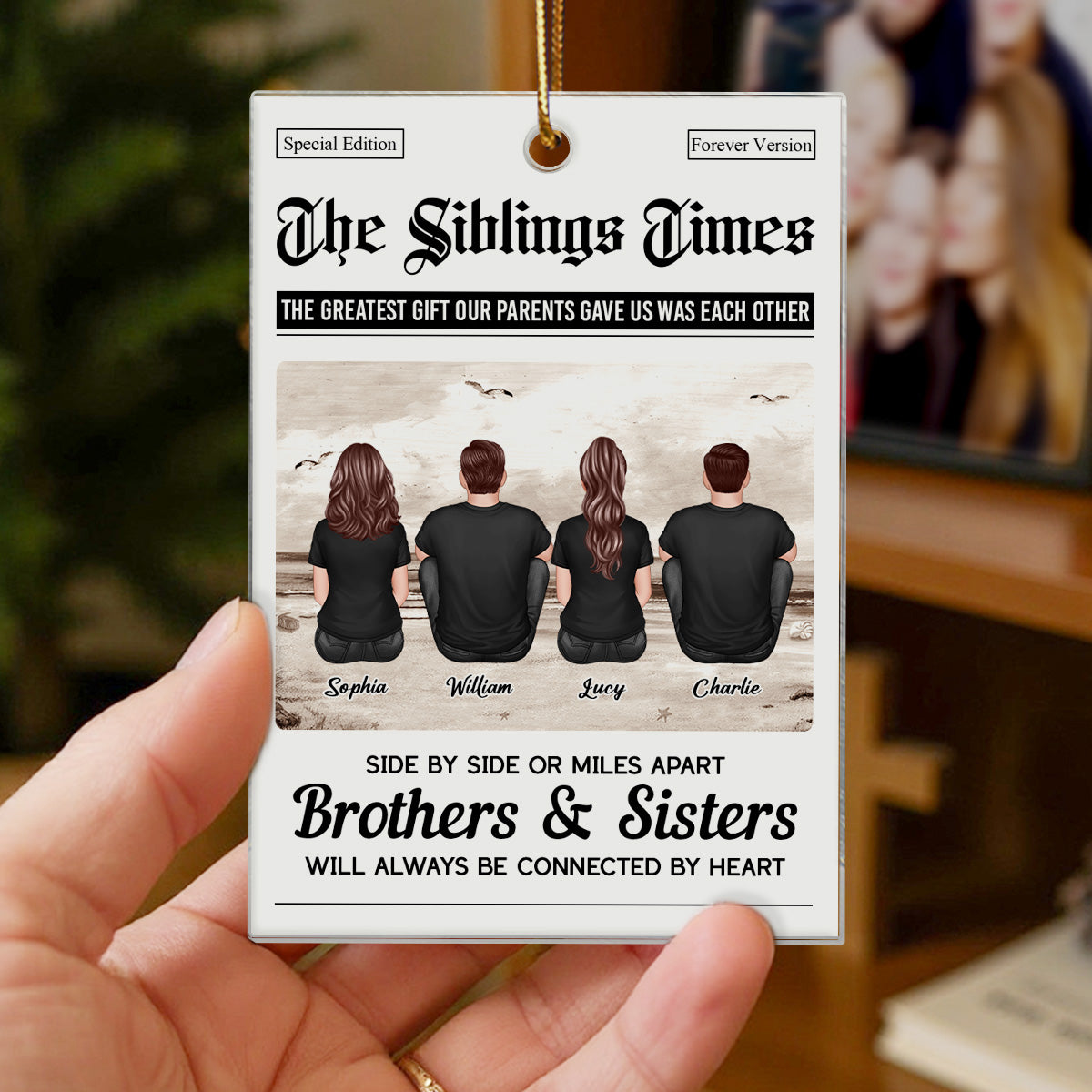 The Siblings Times Newspaper Style - Personalized Acrylic Ornament - Christmas Keepsake Gift For Brothers, Sisters